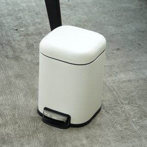 steel trash can white