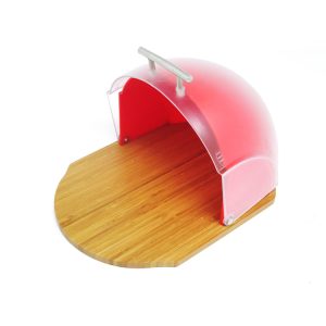 red metal bread canister