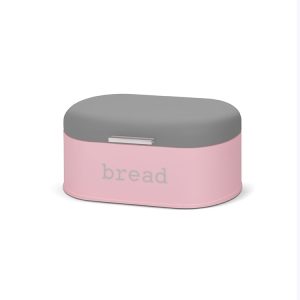 gray and pink coating bread bin
